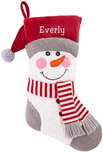 Let's Make Memories Personalized Christmas Stocking - Stockings for Family - Embroidered Name - Custom Christmas Decor - 8”x19” - Plush Friends - Snowman by LetsMakeMemories