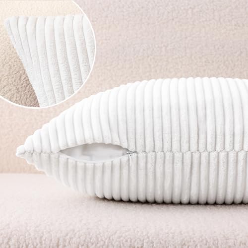 Mecatny Corduroy Decorative Throw Pillow Covers 22x22 Set of 2 White - Image 5