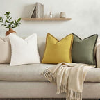 decorUhome Linen Fringe Mustard Yellow Throw Pillow Covers 18x18 Set of 2 - Image 6