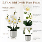 Fake Orchid-17.5”tall Artificial Indoor Potted Plant for Home Decor-White - Image 2