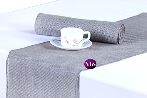 VDS Pack of 5, Burlap Table Runner 100% Natural Jute Rustic Hessian Table Cloth Centrepiece for Wedding Bridal Shower Birthday Event Party Banquet Table Decoration (Size 12X108 Inch)(Silver Grey) by VDS