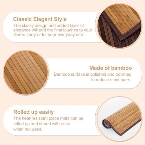 Bamboo Placemats Set of 6 with Fabric Border, Table Mats, Camel - Image 5