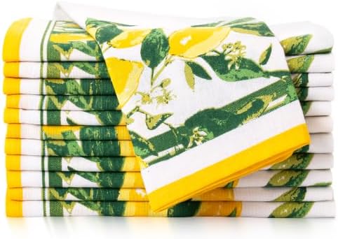 FINGERCRAFT Cloth Napkins Set of 12 Cotton Linen, 20x20 Inch, Lemon Print - Image 2
