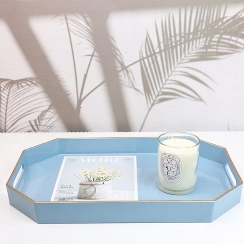 Spsyrine Blue Plastic Serving Tray for Ottoman, Coffee Table, Octagon Decorative Tray for Entertaining, Outdoor, Living Room, Home Decor - Image 3
