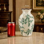 Ceramic Vase for Flowers, 9 Inch Vintage Rustic Floral Vase with Crackle Glaze, Octagonal Hand-Painted Green Vine Vase, Farmhouse Decorative Vase for Living Room, Bedroom, Entryway, Table Centerpiece - Image 2