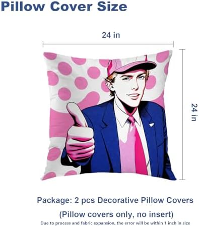 Batmerry American President Man Throw Pillow Covers, Smile Thumbs-Up Pink Spot Background Decorative Pillow Covers Digital Printing Blended for Couch Sofa Bed Invisible Zipper 24X24 in(Set of 2) - Image 5