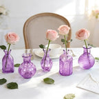 Violet Purple Glass Bud Vases in Bulk 24, Vintage Small Vases for Flowers, Table Centerpieces, Mini Flower Vase Bottle Decorative Vase Set for Wedding, Party, Baby Shower, Holiday, Home Decor - Image 5