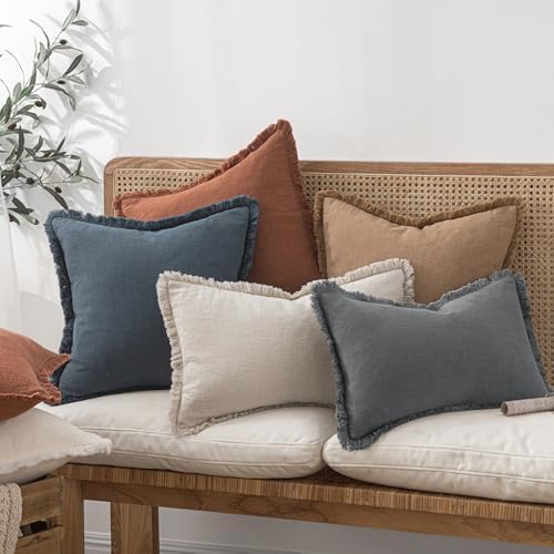 MIULEE Boho Linen Fringe Decorative Throw Pillow Covers Grey 20x20 - Image 7