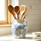 Ceramic Vase with Handles, Vintage Utensil Holder, Flower Decorative Vase Chinoiserie Decor Rustic Farmhouse Retro Floral Vases for Table Bookshelf Mantel Kitchen Living Room Office - 6.7” Blue 018 - Image 7