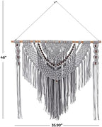 Deco 79 Cotton Macrame Wall Decor with Beaded Tassels, 36" x 1" x 46", Gray - Image 3