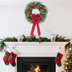 zjlmit Artificial Christmas Wreath 24Inch Christmas Wreaths for Front Door Norfolk Pine Wreath with Eucalyptus Leaves Red Berries Pine Cones Red Bow for Wall Indoor Outdoor Winter Xmas Decoration - Image 3