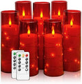 Flameless Candles,with Embedded Star String, Battery Operated Candles Flickering LED Pillar Candles with Remote Control and Timer, Home Decoration Add a Warm and Romantic Atmosphere，Set of 7 (Red) by sasigeiaa