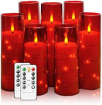 Flameless Candles,with Embedded Star String, Battery Operated Candles Flickering LED Pillar Candles with Remote Control and Timer, Home Decoration Add a Warm and Romantic Atmosphere，Set of 7 (Red) by sasigeiaa