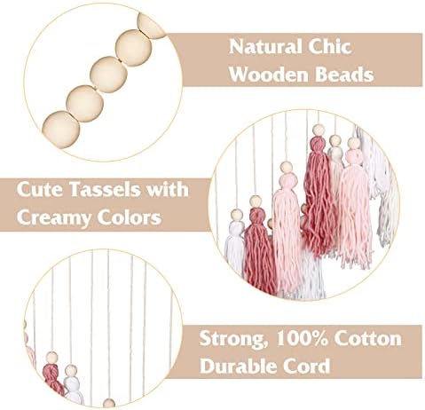 Luxbrand Large Macrame Wall Haning Boho Home Decor, Blush Pink Tassel Wall Decor Bohemian, Bedroom Living Room Girls Room Nursery Dorm Room Decoration Christmas Gift - Image 5