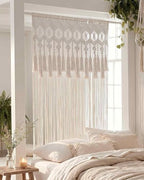 BECHAEO Boho Handmade Macrame Curtain with Tassels, 1PC 39" x 79" White A - Image 3