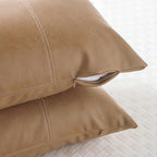 Fancy Homi Light Brown Boho Long Lumbar Faux Leather Decorative Throw Pillow Covers 14x36 Inch for Living Room Couch Bed Sofa, Hand Stitched Rectangle Cushion Case, Rustic Modern Farmhouse Home Decor - Image 4
