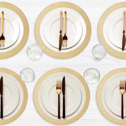 Morgan Faux Leather Round Set of 12 Placemats, 15",Gold, Heat Resistant, Stain Resistant, Non-Slip, Reversible, Durable Table Mats for Kitchen, Dining Table, Indoor Washable Use - Image 2