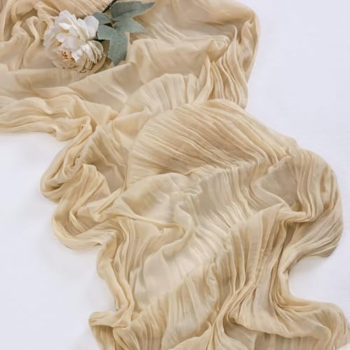 20 Pack Beige Cheesecloth Table Runner 17x108 Inch Boho Wrinkled Sheer Gauze Cheese Cloth Table Runner Bulk Decor for Wedding, Bridal Shower, Birthday Party - Image 7