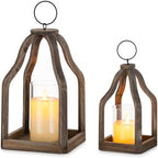 Romadedi Set of 2 Farmhouse Wood Candle Lanterns Decorative, Brown by ROMADEDI