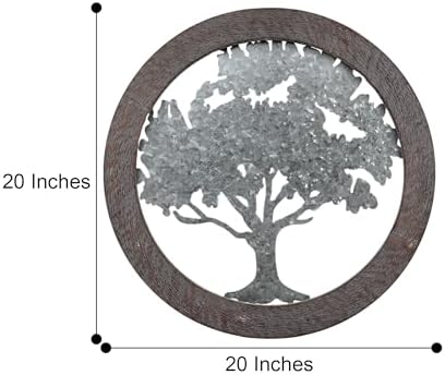 Hosley Metal Tree of Life Wall Art with Wooden Ring 20 Inch Round – Rustic Farmhouse Wall Décor for Living Room, Bathroom, Bedroom, Dining Room – Housewarming Gifts - Image 3