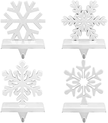 URATOT Pack of 4 Christmas Stocking Holders Snowflake Stocking Hangers Mantel Stocking Hooks for Christmas Decoration, White by URATOT