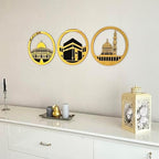 iwa concept Set of Masjid Al Aqsa, Masjid Al-Haram & Masjid An-Nabawi Islamic Wall Art | Wooden Acrylic Kaaba Wall Decor | Ramadan Decoration | Muslim Gift | (Medium, Gold) - Image 4