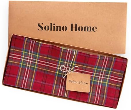 Solino Home 100% Linen Table Runner Red, Classic Tartan Plaid 14 x 120 in - Image 5