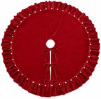 Red Velvet Christmas Tree Skirt with Ruffled Edge&Pearl,60" - Image 5
