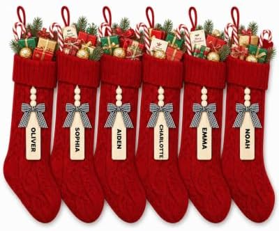 houscly 18 Inch Personalized Knitted Christmas Stockings, 6 Pack All Red by houscly