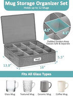 Cirhy Hard Shell Mug Storage Organizer with Padded Dividers, 2-Pack, Grey - Image 2