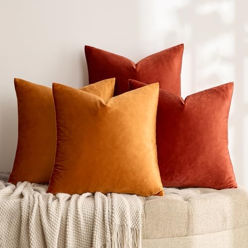 GIGIZAZA Pack of 4 Decorative Velvet Pillow Covers 18x18 Orange - Image 3