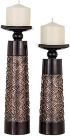 Creative Scents Dublin Brown Pillar Candle Holder Set of 2 - Home Decor Aesthetic, Coffee Table Decor Mantel Centerpieces Table Decorations, Living Room Decor or Dining Tabletop Decor -Gift Packaged- by CreativeScents