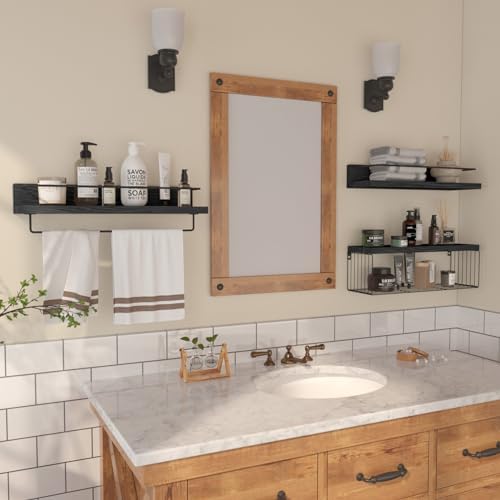 PopiShelves 22.5 inches Bathroom Shelves Over Toilet for Wall, Floating Shelves with Storage Basket Paper Holer for Kitchen Living Room, Bedroom & Classroom, Set of 3 (Black) - Image 5