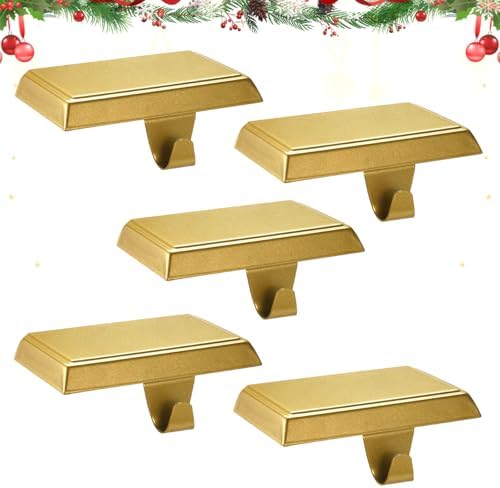 Christmas Stocking Holders for Mantle, Weighted Stocking Hangers, Christmas Stocking Hooks for Tables Window Fireplace Mantle Decoration(Gold,5PCS) by popamaz
