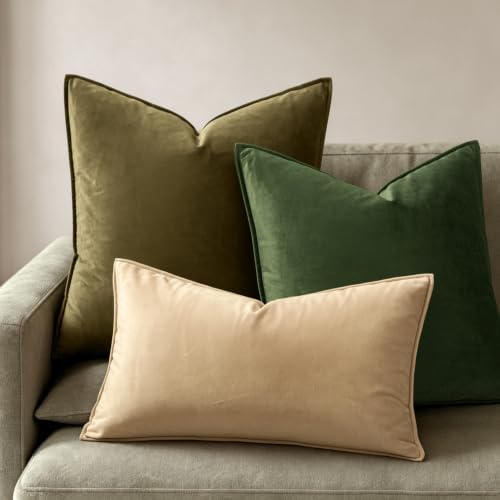 MIULEE Decorative Beige Velvet Euro Sham Throw Pillow Covers 26x26 Inch - Image 7