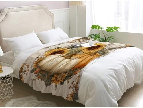 Fall Harvest Blanket, Autumn Pumpkin Sunflower Fleece Throw Blanket Twin Size for Couch Bed Sofa, Thanksgiving Blankets and Throws, Decor & Gifts, Super Soft Plush Flannel Blanket, 60x80 - Image 3