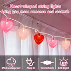 20 LED Valentine's Day Decorations Heart Lights, 12Ft Heart String Lights Outdoor Waterproof with 20 LED Red Pink White Hearts Shaped with Glitter for Room Door Windows Fence Valentines Day Decor - Image 5