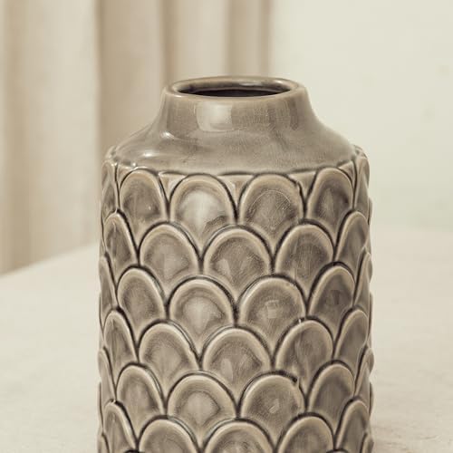 Ceramic Flower Vase, 7.28” Rustic Farmhouse Decorative Vase for Home Decor, Gray Textured Pottery Vase for Pampas Grass, Living Room, Entryway, Mantel, Kitchen Table, Centerpiece - Image 4