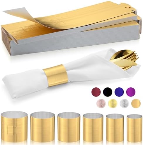 Holiday Parties Napkin Rings Set of 200, 2 Colors in 1 (Brushed Gold Silver), Reusable Adjustable Napkin Bands for Parties, Wedding, Fathers' Day Table Decor, Waterproof Tear-Proof Great Gift Idea by Unknown