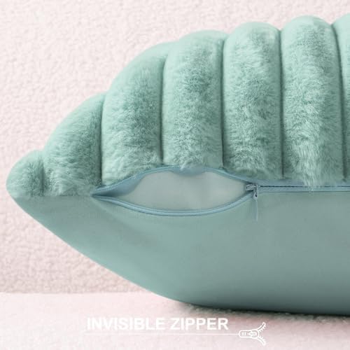 Pallene Faux Fur Decorative Throw Pillow Covers 22x22 Set of 2, Aqua - Image 3