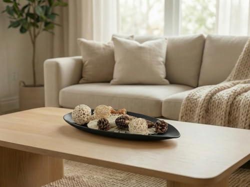 BANOMII Leaf Decorative Bowl for for Home Decor, 15.5'' Long Resin Bowl for Key Purse Candle, Decorative Tray for Kitchen Counter Entryway Dining Coffee Table Centerpiece, Black, Medium - Image 4
