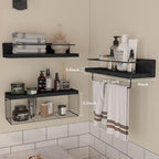 PopiShelves Bathroom Shelves Over Toilet for Wall, Floating Shelves with Storage Basket Paper Holer for Kitchen Living Room, Bedroom & Classroom, Set of 3 (Black) - Image 3
