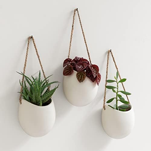 Kazai. Wall Planters -Ellie- | Hanging Ceramic Plant Pots 3 Pieces | Wall Decoration for Indoors, Balcony and Garden | Cream (Matte) by KAZAI
