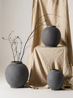 Large Blak Ceramic Vase - 9.8 Inch Rustic Farmhouse Flower Vase for Home Decor, Minimalist Tall Vases for Living Room, Table, Bathroom, Holiday & Weddings,Sandstone Dark Grey - Image 7