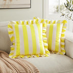 vctops Ruffle Square Throw Pillow Covers Boho Pink and Red Striped Decorative Pillowcases Set of 2, Soft Velvet Accent Cushion Cover Cases for Sofa Bed Living Room Decor (Yellow Beige,18"x18") - Image 2