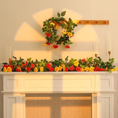 Floweroyal 6 Pack Artificial Flower Garlands 15.8FT Fake Rose Vines Silk Flowers Hanging Rose Ivy for Wedding Arch Party Home Garden Wall Decor (Orange Yellow) - Image 7