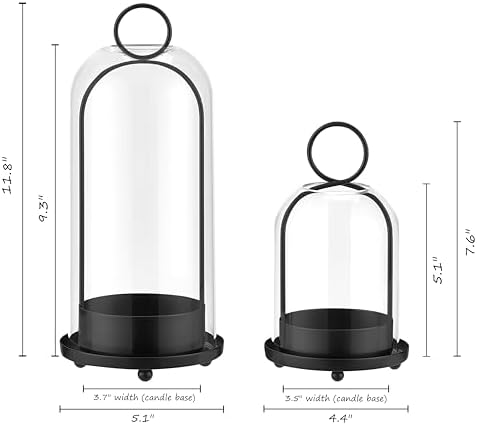 Hurricane Metal & Glass Candle Holder Black Set of 2, Decorative Candlestick Pillar Candle Holder with Clear Glass for Wedding Party Christmas Holiday Dining Table Centerpiece Lanter - Image 4