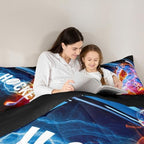 Ice Hockey Comforter Set Queen, Puck Hockey Player Bedding Sets for Kids Boys Girls Teens, Red Blue Lightening Duvet Insert, Winter Sports Game Down Comforter Bedroom Decor for All Season, 3 Pieces - Image 3