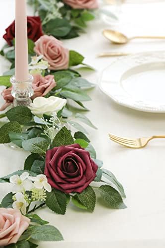 PONATIA 5FT Burgundy Artificial Flowers Garland - Image 4
