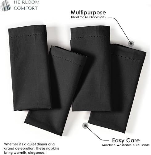 Black Cloth Napkins 18"x18" - Set of 12 - Absorbent, Soft, Durable, Washable, Reusable 100% Cotton - Hemstitch Mitered Edges - Ideal for Everyday, Parties, Weddings, Formal Dinners - Image 5